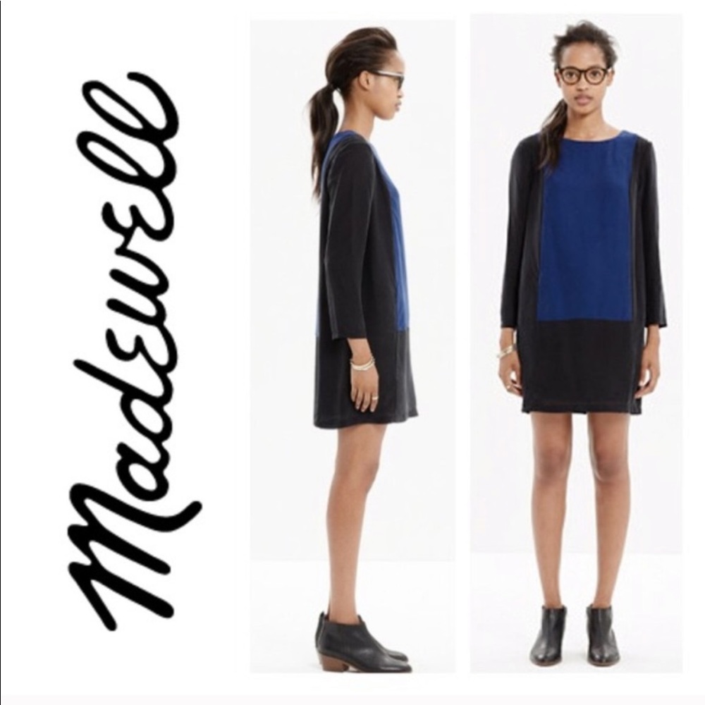 Madewell Blue and Black Silk Shift Dress